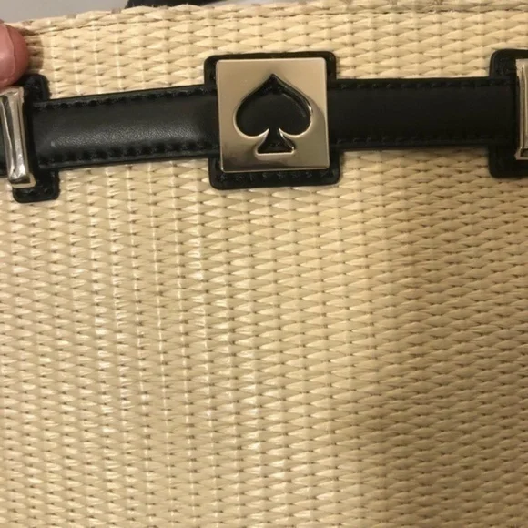 Kate Spade black leather straw mini tote bag - Picture 2 of 9